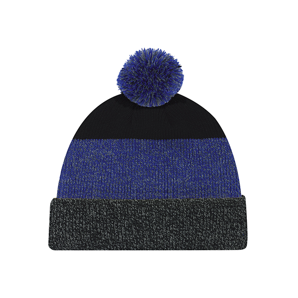 AJM ACRYLIC RIB KNIT POM POM CUFF TOQUE