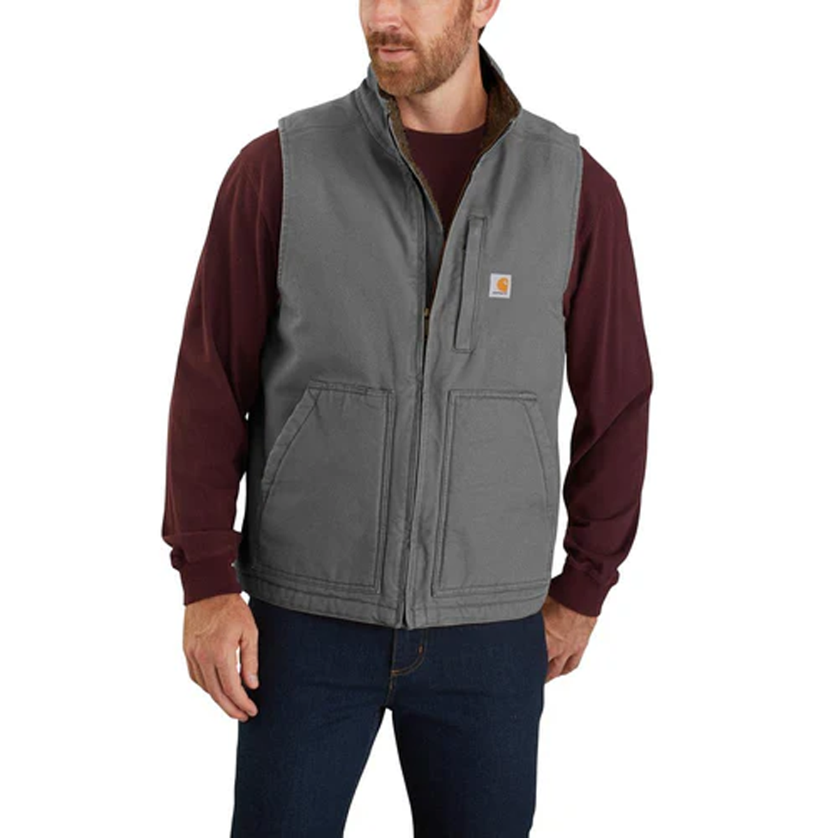 CARHARTT WASHED DUCK SHERPA LINED MOCK NECK VEST