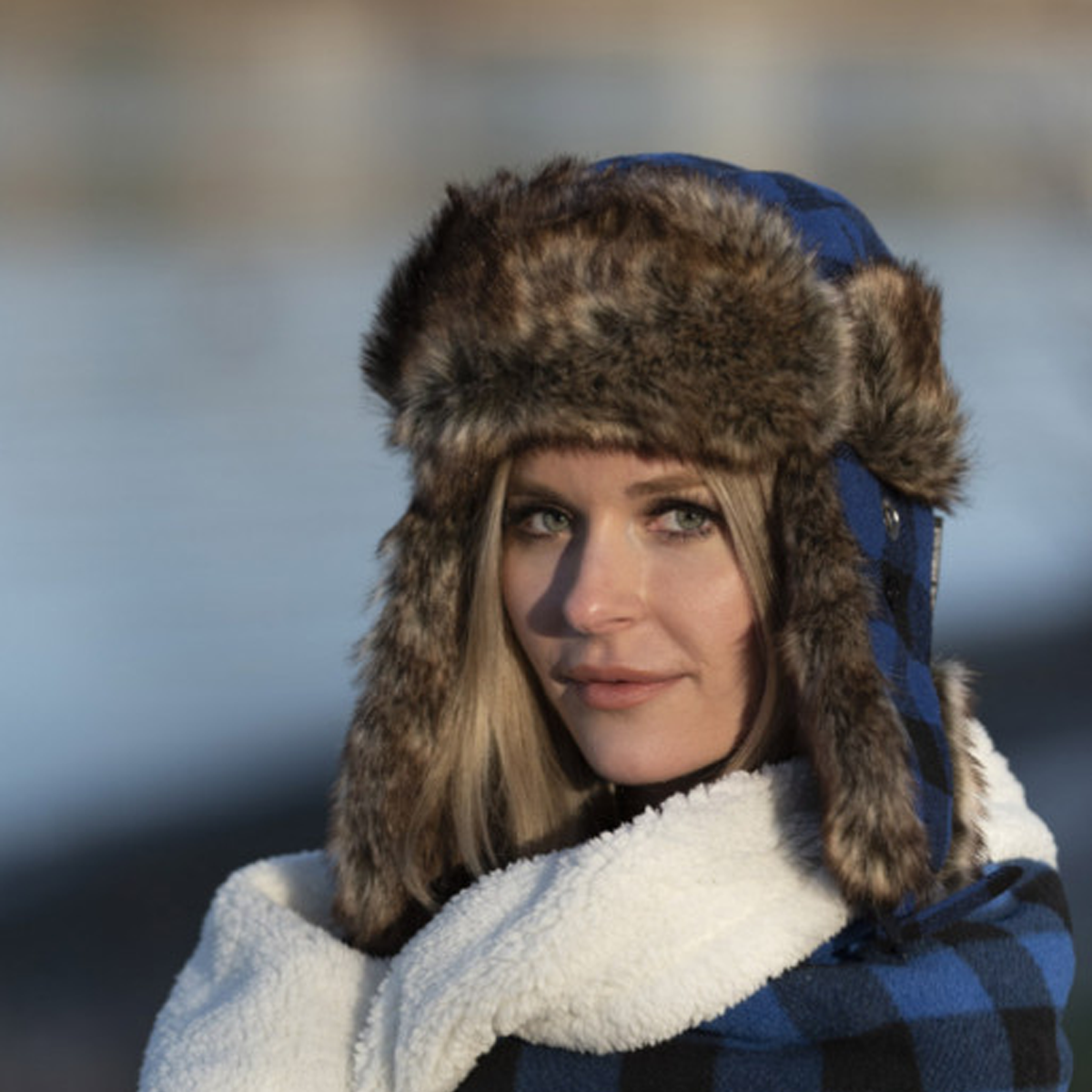 WHITERIDGE FUR TRAPPER PLAID TOQUE