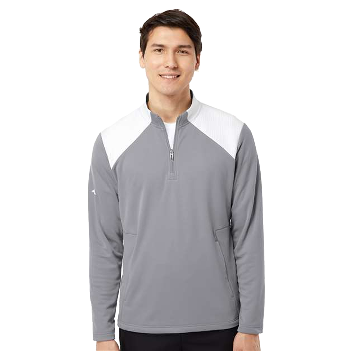 ADIDAS MEN'S TEXTURED MIX MEDIA QUARTER-ZIP PULLOVER